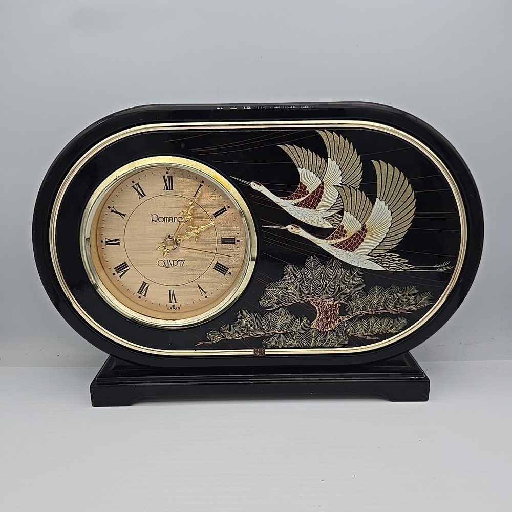 VTG Papillon Quartz Mantel Desk Clock Made in Japan Birds Cranes (Not Working)